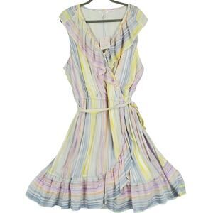 NWT Pastel Rainbow Faux Wrap Dress 2XL Ruffle Cottage Summer Beach Baby Shower